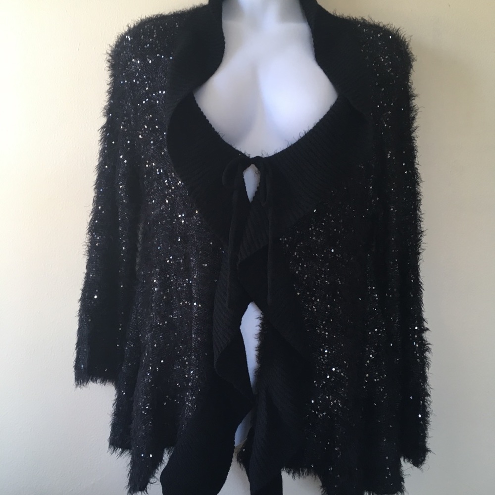 Black sparkly waterfall cardigan by Lady Noiz-1XL.